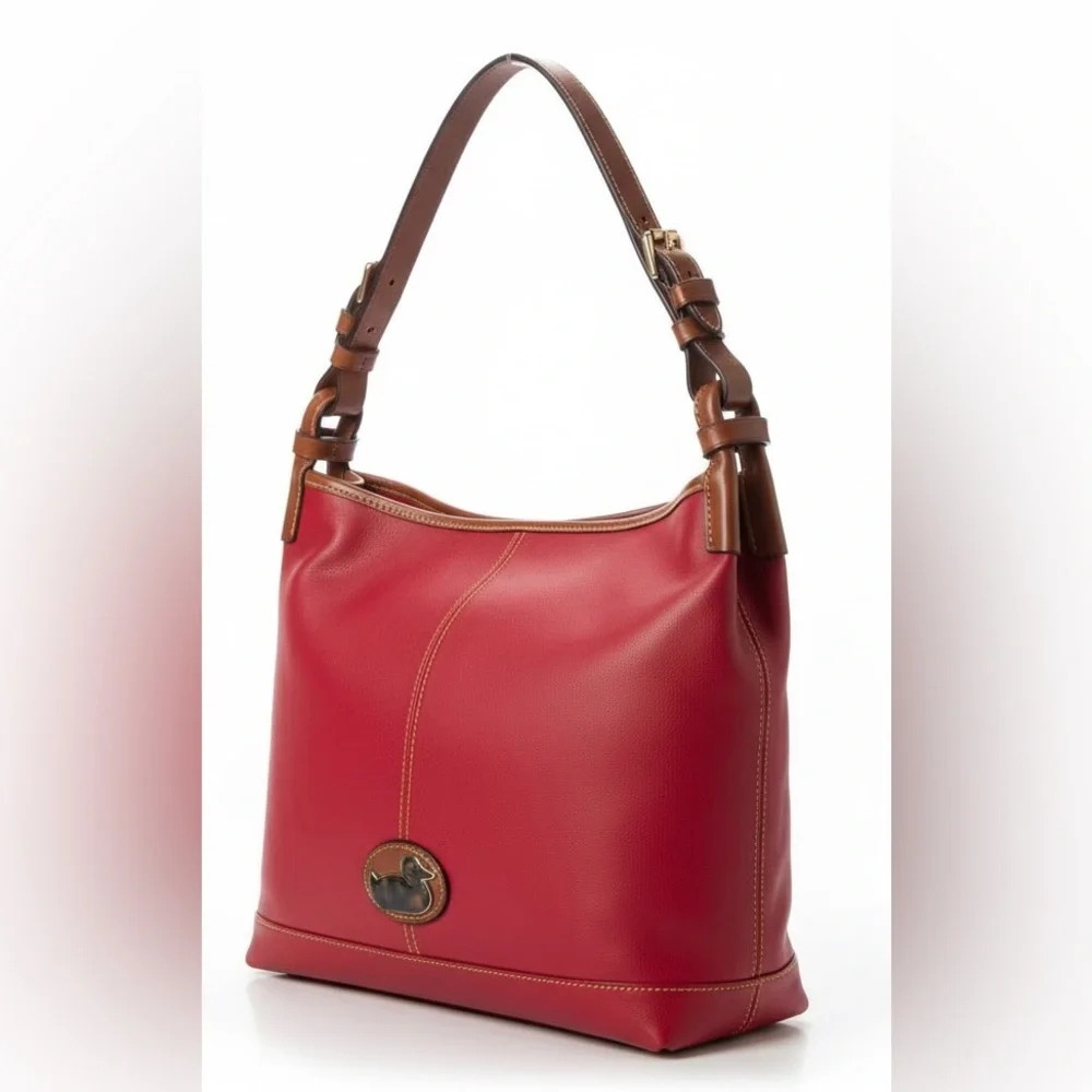 Dooney & Bourke Red Leather Hobo with Brown Trim